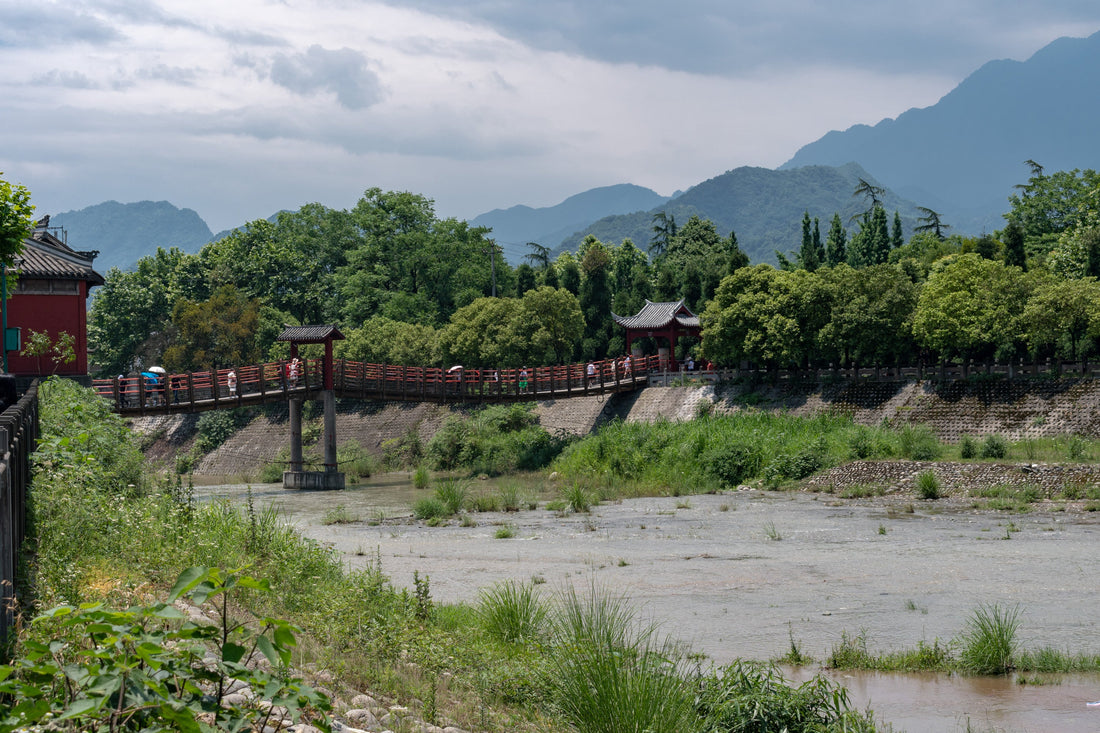 View of the Dujiangyan Irrigation System on the Min River in Sichuan