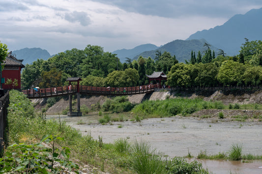 View of the Dujiangyan Irrigation System on the Min River in Sichuan