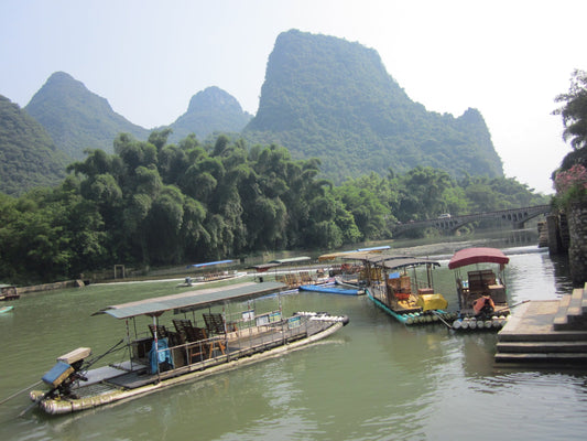 Karst mountains rising beside the Li River in Yangshuo County
