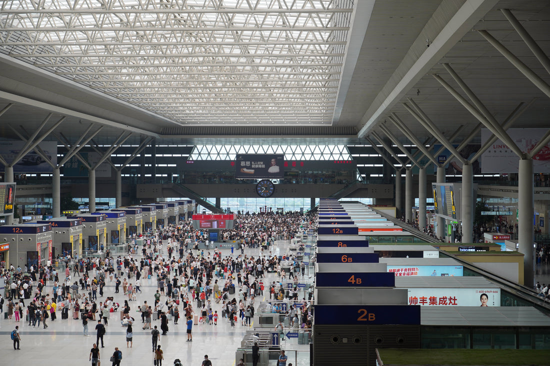 Concourse at Zhengzhou East Railway Station viewed from an upper level